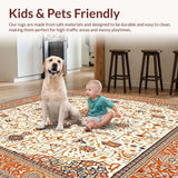 Ultra Soft Area Rug, Non Slip, Stain Resistant, Washable Area Rugs for Living Room, Bedroom, Boho Medallion Artistic Geometric Accent for Decor(Ivory)