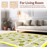 Ultra Soft Area Rug, Non Slip, Stain Resistant, Washable Area Rugs for Living Room, Bedroom, Nostalgic Beige Newspaper Print(Black)