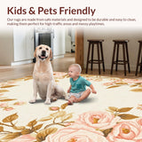 Ultra Soft Area Rug, Non Slip, Stain Resistant, Washable Area Rugs for Living Room, Bedroom, Lush Circular Flora Statement(Beige)
