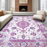 Ultra Soft Area Rug, Non Slip, Stain Resistant, Washable Area Rugs for Living Room, Bedroom, Elegant Lavender Floral Motif(White)