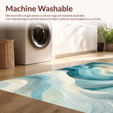 Ultra Soft Area Rug, Non Slip, Stain Resistant, Washable Area Rugs for Living Room, Bedroom, Abstract Ocean Swirl Pattern with Nautical Shell Accents(Blue)