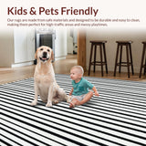 Ultra Soft Area Rug, Non Slip, Stain Resistant, Washable Area Rugs for Living Room, Bedroom, Elegant Monochrome Striped Woven Contemporary Decor Rug(Black)