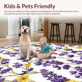 Ultra Soft Area Rug, Non Slip, Stain Resistant, Washable Area Rugs for Living Room, Bedroom, Vibrant Springtime Garden Motif(Purple)