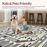 Ultra Soft Area Rug, Non Slip, Stain Resistant, Washable Area Rugs for Living Room, Bedroom, Rustic Cream and Black Trellis Motif(White)