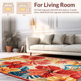 Ultra Soft Area Rug, Non Slip, Stain Resistant, Washable Area Rugs for Living Room, Bedroom, Colorful Modern Flora Arrangement(Red)