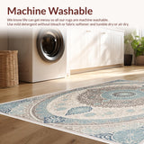 Ultra Soft Area Rug, Non Slip, Stain Resistant, Washable Area Rugs for Living Room, Bedroom, Damask Grey and Teal Office Stain-Resistant Carpet(Beige)
