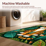 Ultra Soft Area Rug, Non Slip, Stain Resistant, Washable Area Rugs for Living Room, Bedroom, Whimsical Green Tiger Print Artistry(Orange)