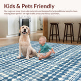 Ultra Soft Area Rug, Non Slip, Stain Resistant, Washable Area Rugs for Living Room, Bedroom, Preppy Blue & White Scallop Rug: Aesthetic Bow Accent for Any Decor(Blue)