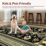 Ultra Soft Area Rug, Non Slip, Stain Resistant, Washable Area Rugs for Living Room, Bedroom, Sleek Transitional Curved Patterns(Gold)