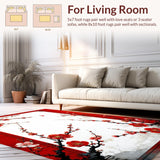 Ultra Soft Area Rug, Non Slip, Stain Resistant, Washable Area Rugs for Living Room, Bedroom, Rustic Multi-Color Botanical Print(Red)