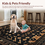 Ultra Soft Area Rug, Non Slip, Stain Resistant, Washable Area Rugs for Living Room, Bedroom, Vintage Inspired Primitive Elegance(Black)