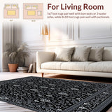 Ultra Soft Area Rug, Non Slip, Stain Resistant, Washable Area Rugs for Living Room, Bedroom, Contemporary Black Area Subtle Botanical(Black)