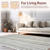Ultra Soft Area Rug, Non Slip, Stain Resistant, Washable Area Rugs for Living Room, Bedroom, White Striped Rug(Black)