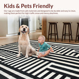 Ultra Soft Area Rug, Non Slip, Stain Resistant, Washable Area Rugs for Living Room, Bedroom, Trendy Striped Indoor Outdoor Doormat Rug for Modern Farmhouse Aesthetics(Black)