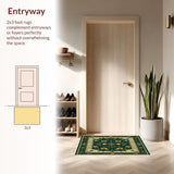 Ultra Soft Area Rug, Non Slip, Stain Resistant, Washable Area Rugs for Living Room, Bedroom, Intricate Boho Area with Abstract Animal Motif and Floral Accents(Green)