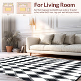 Ultra Soft Area Rug, Non Slip, Stain Resistant, Washable Area Rugs for Living Room, Bedroom, Harlequin Rug Black and White Diamond Pattern(Black)