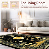 Ultra Soft Area Rug, Non Slip, Stain Resistant, Washable Area Rugs for Living Room, Bedroom, Mystical Black Gold Organic Motif(Black)