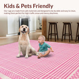 Ultra Soft Area Rug, Non Slip, Stain Resistant, Washable Area Rugs for Living Room, Bedroom, Stylish Classic Argyle Appeal(Pink)