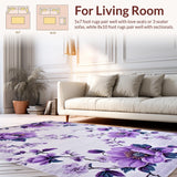Ultra Soft Area Rug, Non Slip, Stain Resistant, Washable Area Rugs for Living Room, Bedroom, Feminine Round Floral Charm(Purple)