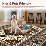 Ultra Soft Area Rug, Non Slip, Stain Resistant, Washable Area Rugs for Living Room, Bedroom, Western with Abstract Tribal Medallions and Earthy Hues(Brown)