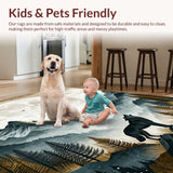 Ultra Soft Area Rug, Non Slip, Stain Resistant, Washable Area Rugs for Living Room, Bedroom, Artistic Howling Wolf Imagery(Gray)