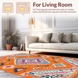 Ultra Soft Area Rug, Non Slip, Stain Resistant, Washable Area Rugs for Living Room, Bedroom, Playful Multicolor Abstract Pattern(Orange)
