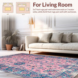 Ultra Soft Area Rug, Non Slip, Stain Resistant, Washable Area Rugs for Living Room, Bedroom, Charming Retro Floral Motif(Pink)