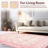 Ultra Soft Area Rug, Non Slip, Stain Resistant, Washable Area Rugs for Living Room, Bedroom, Dusty Rose Rug with Victorian Scrollwork(Pink)