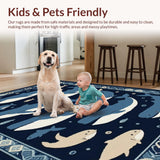 Ultra Soft Area Rug, Non Slip, Stain Resistant, Washable Area Rugs for Living Room, Bedroom, Rustic Marine Whimsical Pattern(Blue)