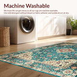 Ultra Soft Area Rug, Non Slip, Stain Resistant, Washable Area Rugs for Living Room, Bedroom, Chic Dark Green Ogee Pattern(Blue)