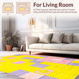 Ultra Soft Area Rug, Non Slip, Stain Resistant, Washable Area Rugs for Living Room, Bedroom, Lively Multicolor Happy Faces(Yellow)