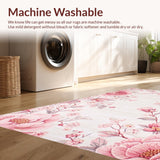 Ultra Soft Area Rug, Non Slip, Stain Resistant, Washable Area Rugs for Living Room, Bedroom, Bright Cheerful Floral Expression(Pink)