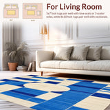 Ultra Soft Area Rug, Non Slip, Stain Resistant, Washable Area Rugs for Living Room, Bedroom, Geometric Blue Beige Area for(Blue)