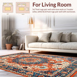 Ultra Soft Area Rug, Non Slip, Stain Resistant, Washable Area Rugs for Living Room, Bedroom, Vivid Floral Medallion Aesthetic(Red)