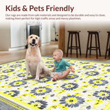 Ultra Soft Area Rug, Non Slip, Stain Resistant, Washable Area Rugs for Living Room, Bedroom, Subtle Earthy Floral Elegance(White)