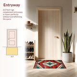 Ultra Soft Area Rug, Non Slip, Stain Resistant, Washable Area Rugs for Living Room, Bedroom, Vibrant Distressed Southwest Motif(Red)
