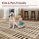 Ultra Soft Area Rug, Non Slip, Stain Resistant, Washable Area Rugs for Living Room, Bedroom, Rustic Brown Abstract Geometry(Beige)