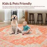 Ultra Soft Area Rug, Non Slip, Stain Resistant, Washable Area Rugs for Living Room, Bedroom, Elegant Distressed Ethnic Motif(Orange)