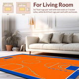 Ultra Soft Area Rug, Non Slip, Stain Resistant, Washable Area Rugs for Living Room, Bedroom, Vibrant Basketball Court Motif(Orange)