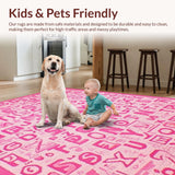 Ultra Soft Area Rug, Non Slip, Stain Resistant, Washable Area Rugs for Living Room, Bedroom, Pastel Playful Round Educational Accent(Pink)