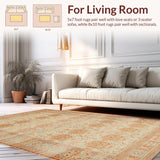 Ultra Soft Area Rug, Non Slip, Stain Resistant, Washable Area Rugs for Living Room, Bedroom, Rustic Vintage Floral Motif(Beige)