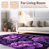 Ultra Soft Area Rug, Non Slip, Stain Resistant, Washable Area Rugs for Living Room, Bedroom, Vibrant Floral Round Design(Purple)