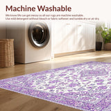 Ultra Soft Area Rug, Non Slip, Stain Resistant, Washable Area Rugs for Living Room, Bedroom, Serene Faded Floral Elements(Purple)