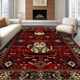 Ultra Soft Area Rug, Non Slip, Stain Resistant, Washable Area Rugs for Living Room, Bedroom, Playful Quirky Cat Aesthetic(Red)
