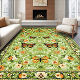 Ultra Soft Area Rug, Non Slip, Stain Resistant, Washable Area Rugs for Living Room, Bedroom, Vintage Floral Butterfly Aesthetic(Green)