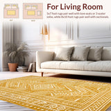 Ultra Soft Area Rug, Non Slip, Stain Resistant, Washable Area Rugs for Living Room, Bedroom, Chic Half-Circle Rustic Motif(Yellow)