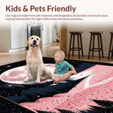 Ultra Soft Area Rug, Non Slip, Stain Resistant, Washable Area Rugs for Living Room, Bedroom, Celestial Floral Abstract Composition(Pink)