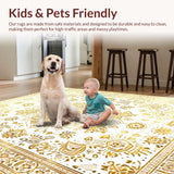 Ultra Soft Area Rug, Non Slip, Stain Resistant, Washable Area Rugs for Living Room, Bedroom, Rustic Circle Elegance(Gold)