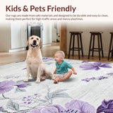 Ultra Soft Area Rug, Non Slip, Stain Resistant, Washable Area Rugs for Living Room, Bedroom, Whimsical Purple Garden Design(Gray)