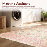 Ultra Soft Area Rug, Non Slip, Stain Resistant, Washable Area Rugs for Living Room, Bedroom, Beige Accent with Delicate Floral Elegant Indoor(Pink)